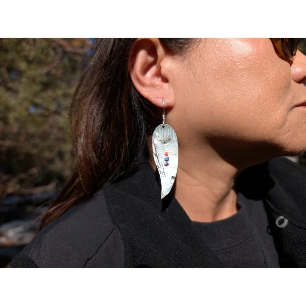Zuni Corn Maiden Inlay Earrings Native Am Handmade Jewelry Signed G‎ Chattin ***